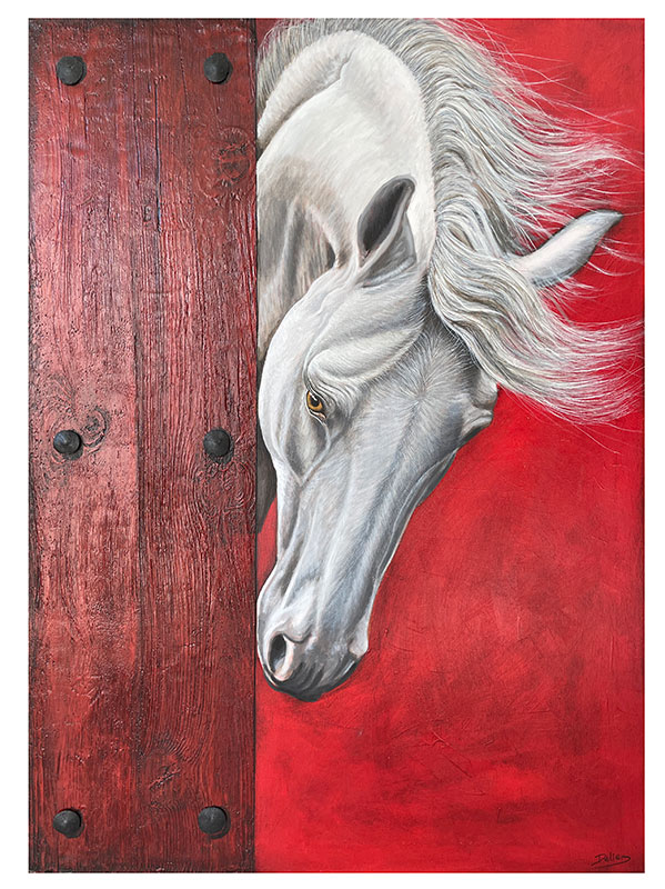 Cuadro de caballo blanco al óleo