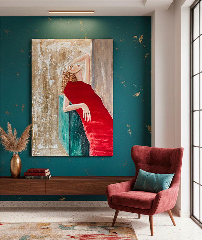 cuadros modernos para el salon Cuadro moderno de mujer con vestido rojo