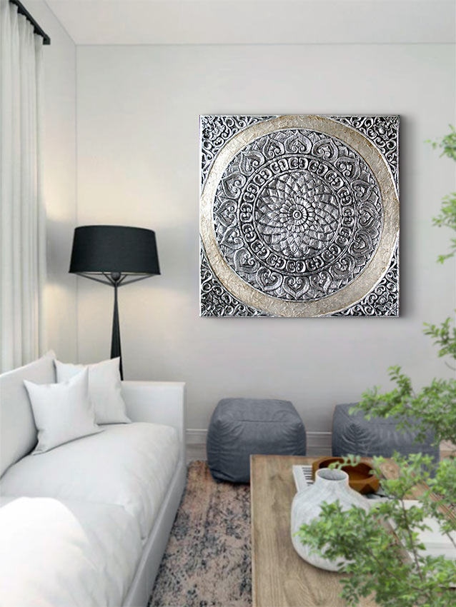 ▷ ESTUDIO DELIER  Cuadro Mandala plata, oro 150x80