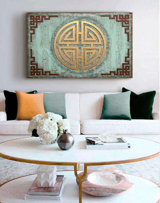 cuadro verde agua sofas cuadro oriental verde agua