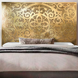 Cabeceros dorados de estilo árabe o clásico, realizado en metal repujado, perfecto para colgar u decorar el dormitorio con un cabecero espectacular y de gran tamaño, como si fuera un hotel