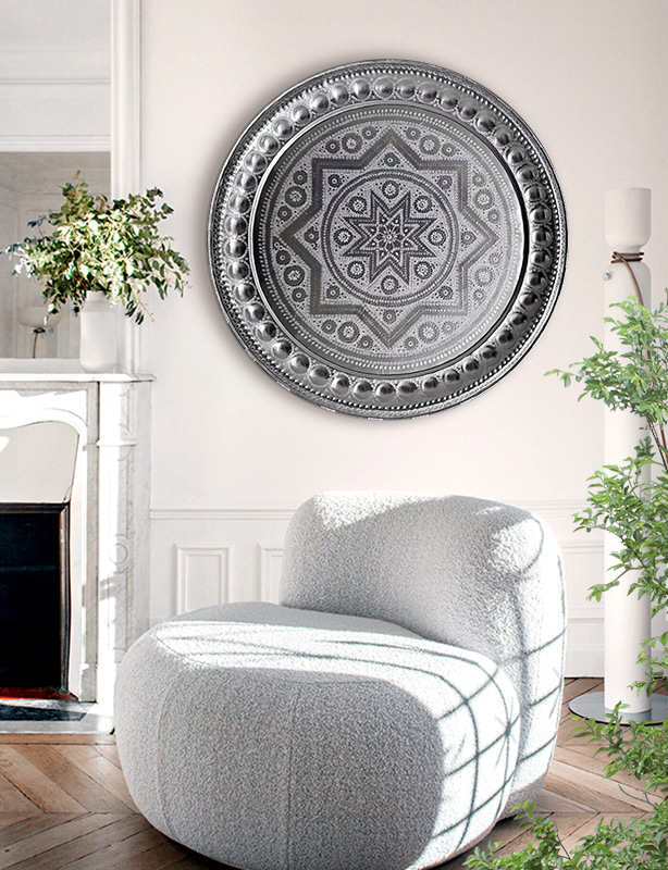 decoracion arabe plata, platos metal pared