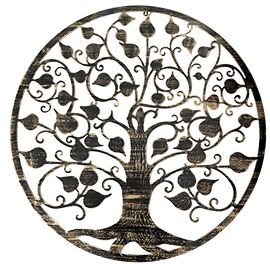 Cuadro circulo metal Árbol de la vida, original rosetón en color negro para decorar y colgar en la pared, encima del sofa, como cuadro para la entrada o dormitorio