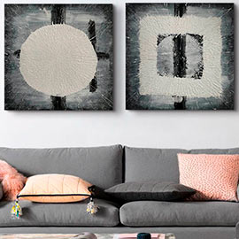 Set de dos cuadros modernos para el sofá, comedor, salón, dormitorio, cuadros originales en blanco y negro con textura en estuco, cuadros contemporáneos delier